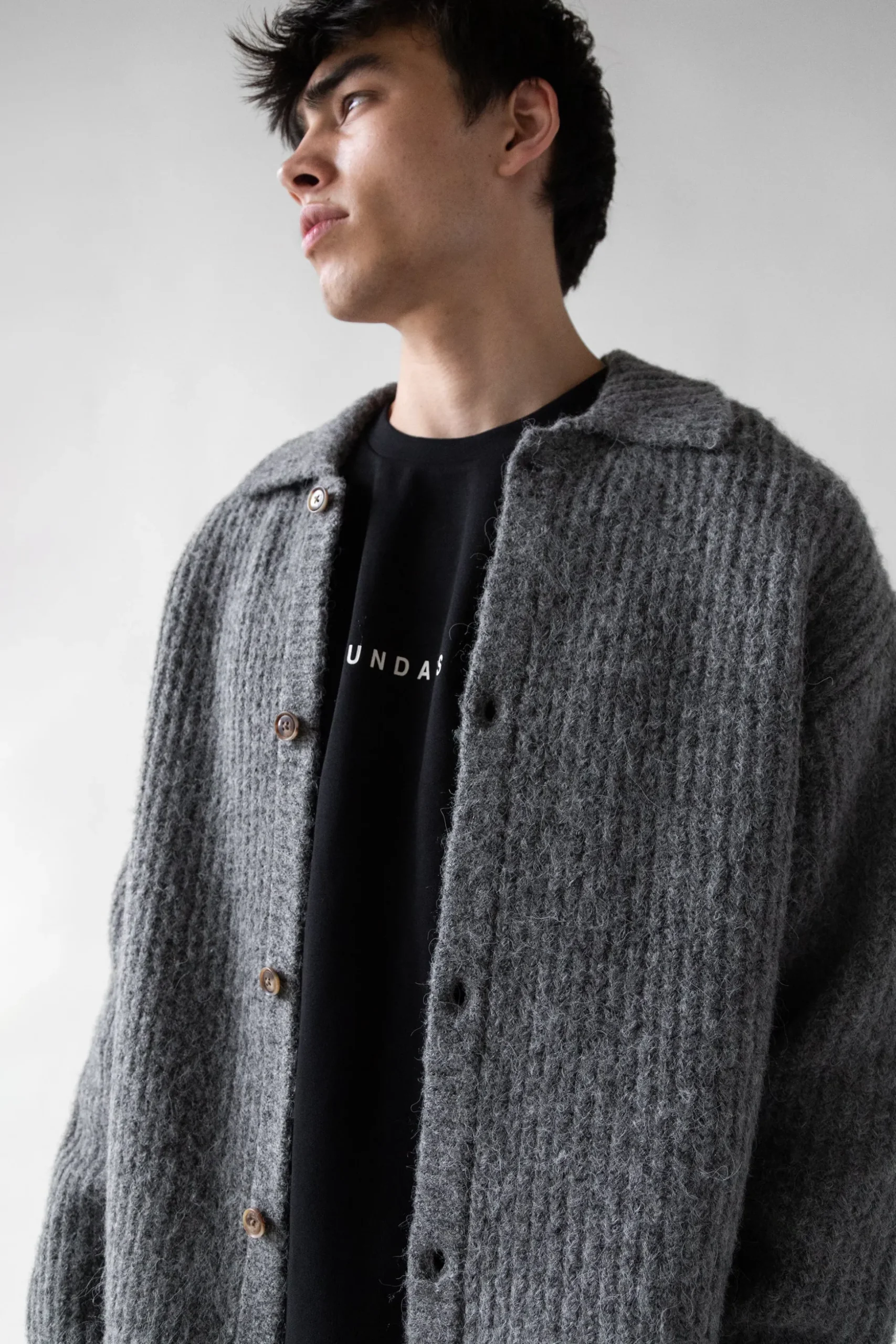 RIB-KNIT COLLARED CARDIGAN