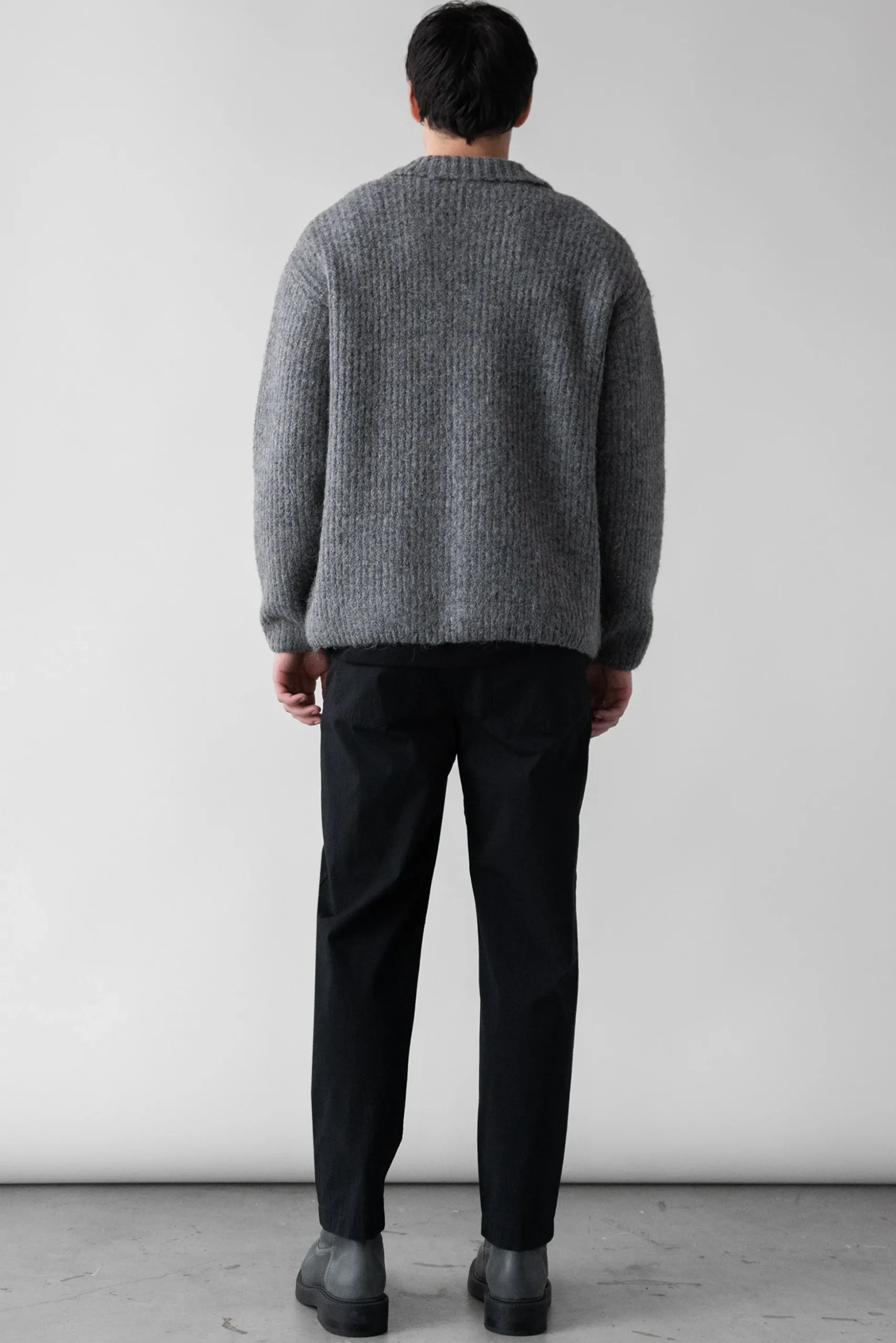 RIB-KNIT COLLARED CARDIGAN