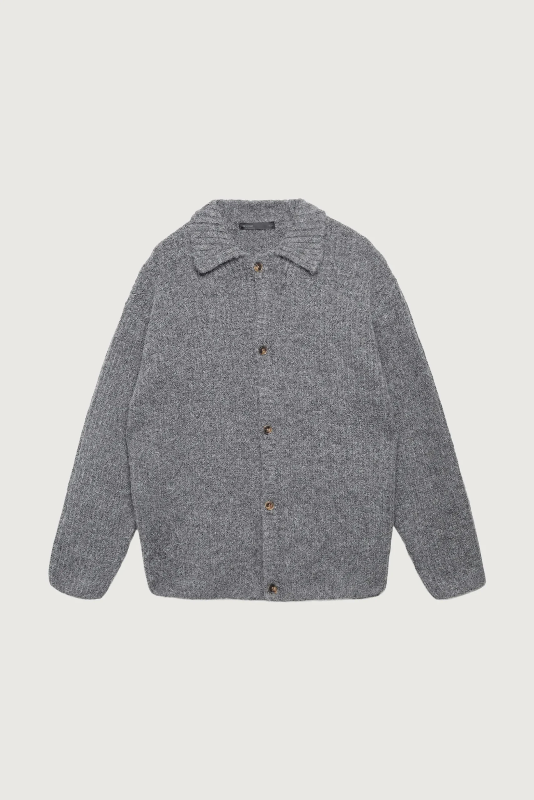 RIB-KNIT COLLARED CARDIGAN