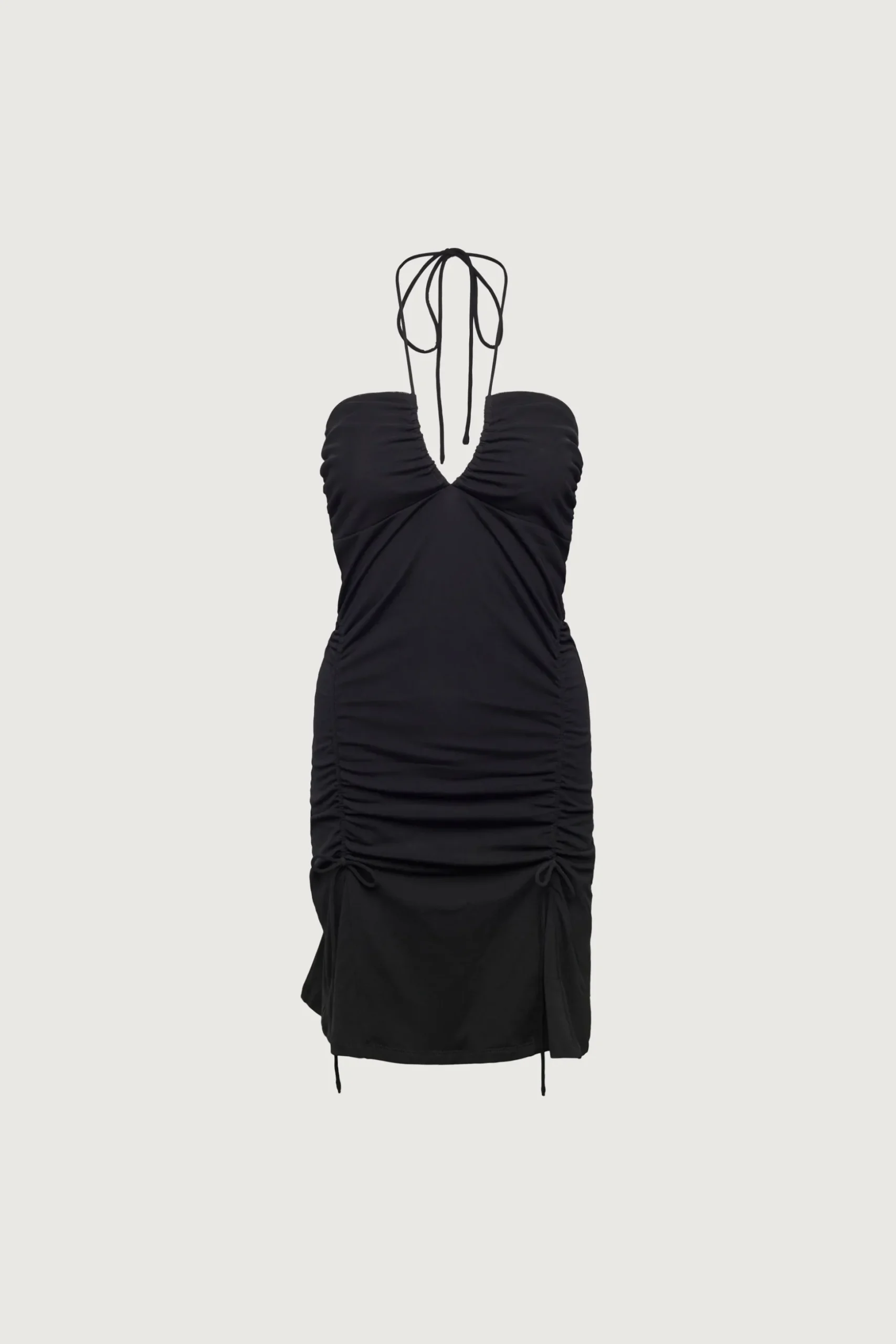 RUCHED HALTER MINI DRESS