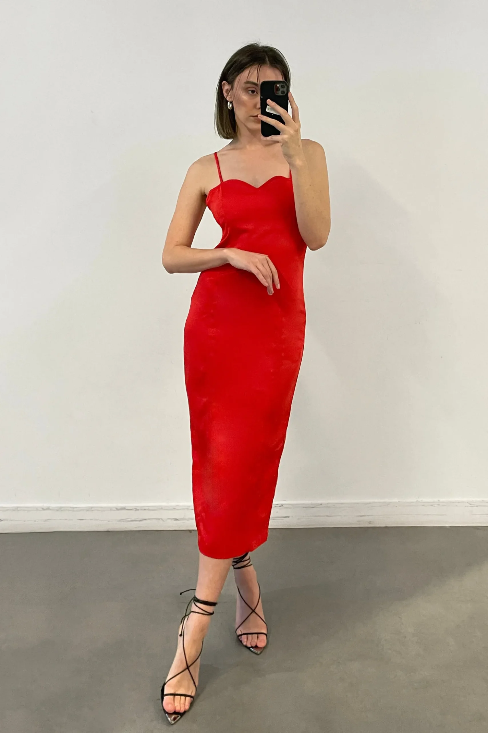 SATIN SWEETHEART MIDI DRESS