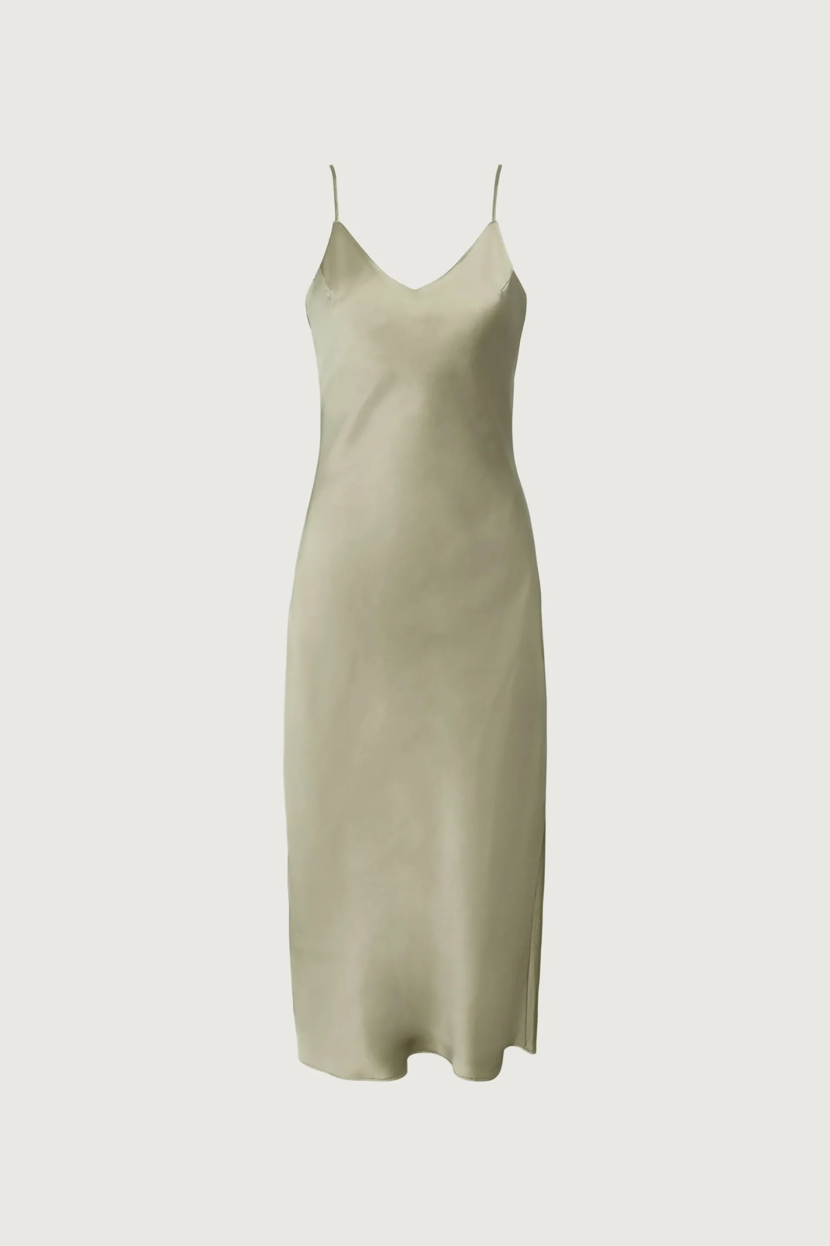 SATIN V-NECK SLIP MIDI DRESS