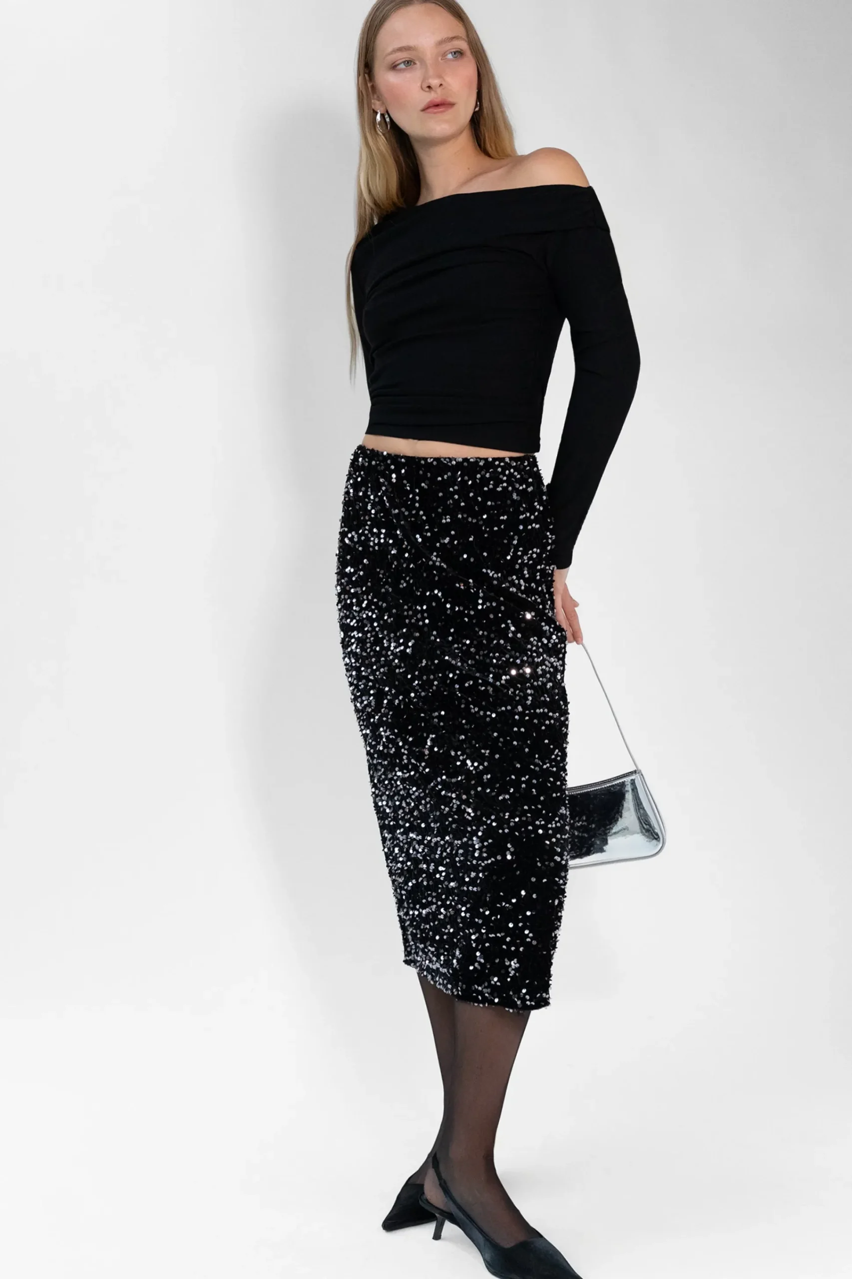 SEQUIN MIDI SKIRT