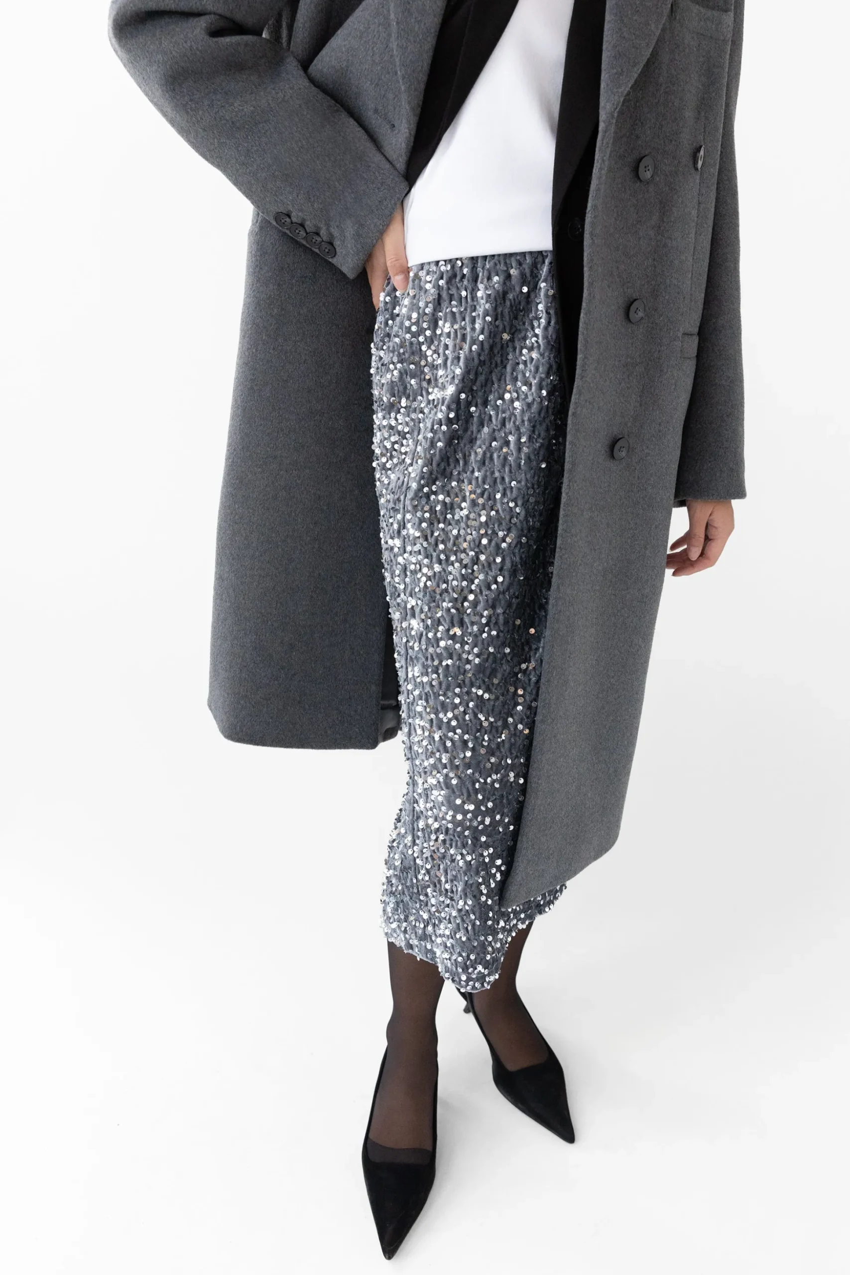 SEQUIN MIDI SKIRT