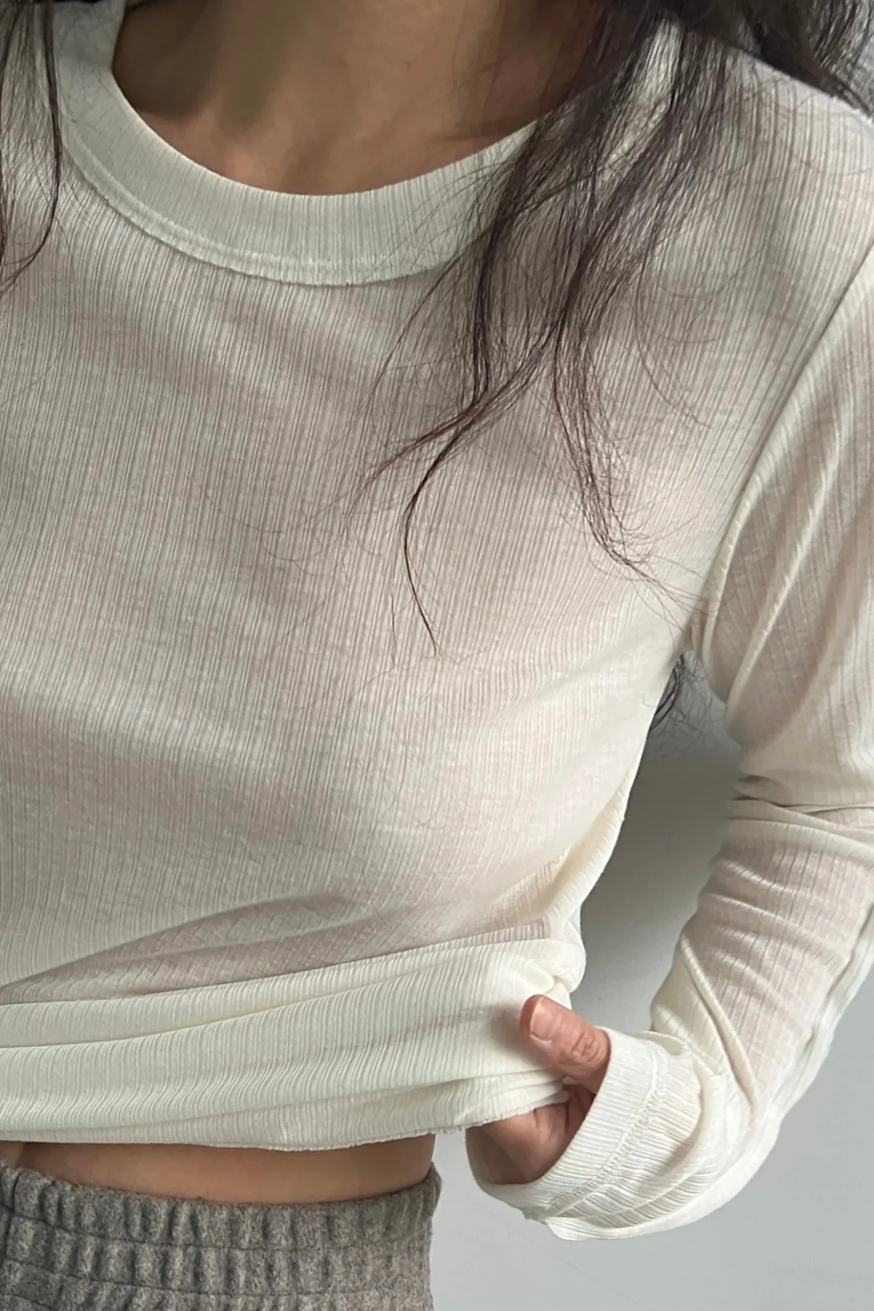 SHEER CREWNECK LONG SLEEVE TOP
