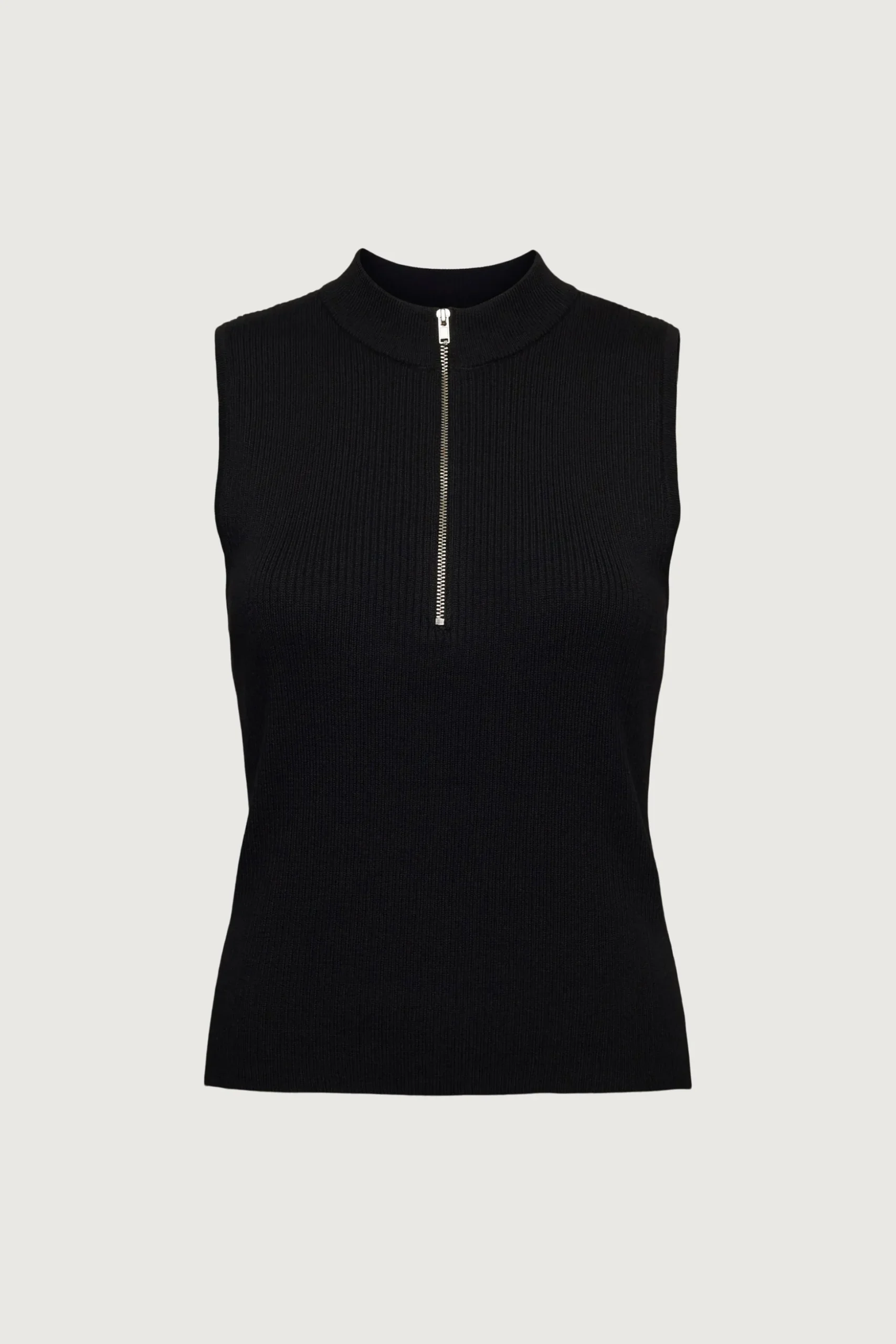 SLEEVELESS MOCKNECK HALF-ZIP SWEATER