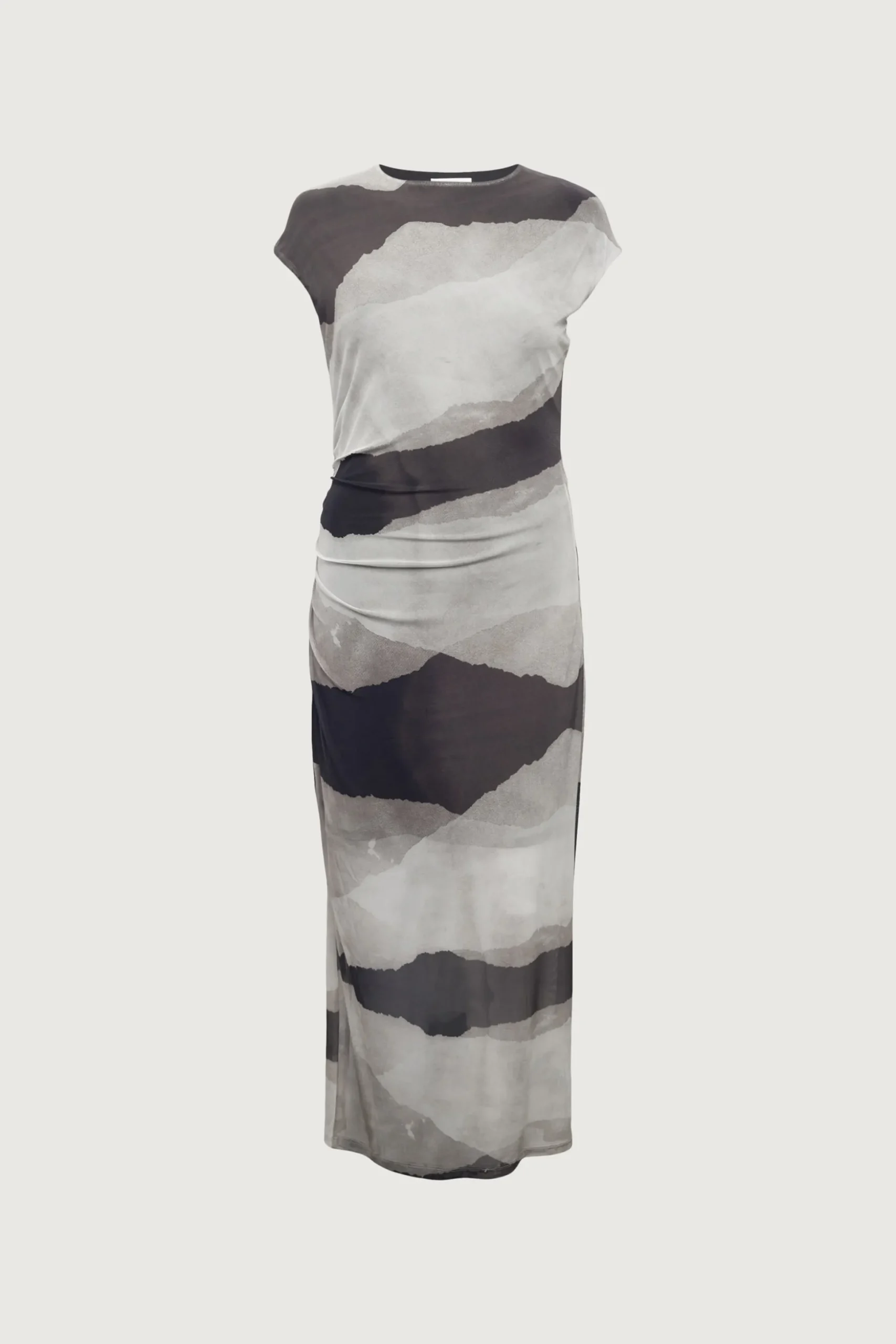 SLEEVELESS PATTERENED MESH MAXI DRESS