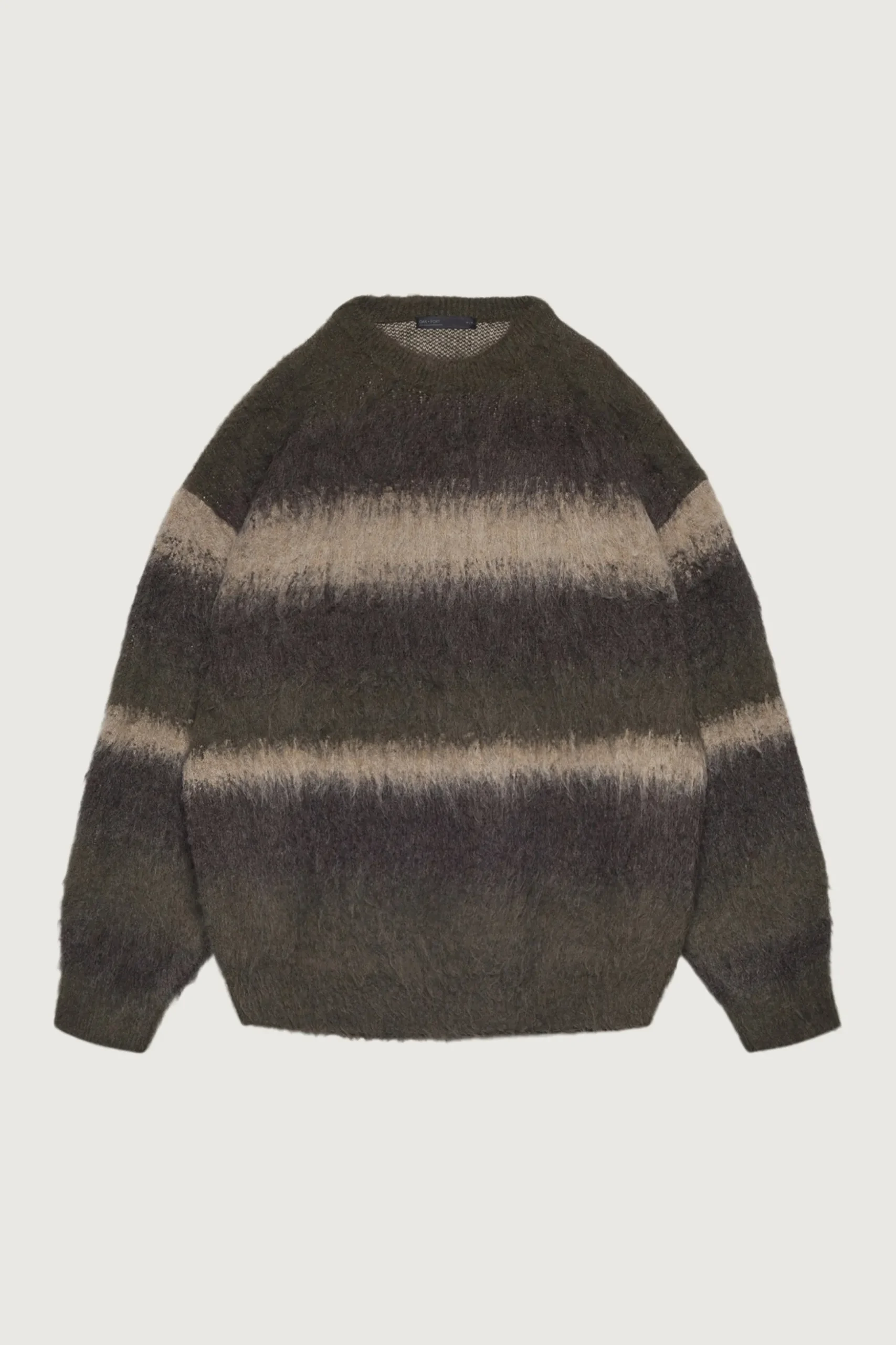 STRIPED TEXTURED KNIT CREWNECK SWEATER