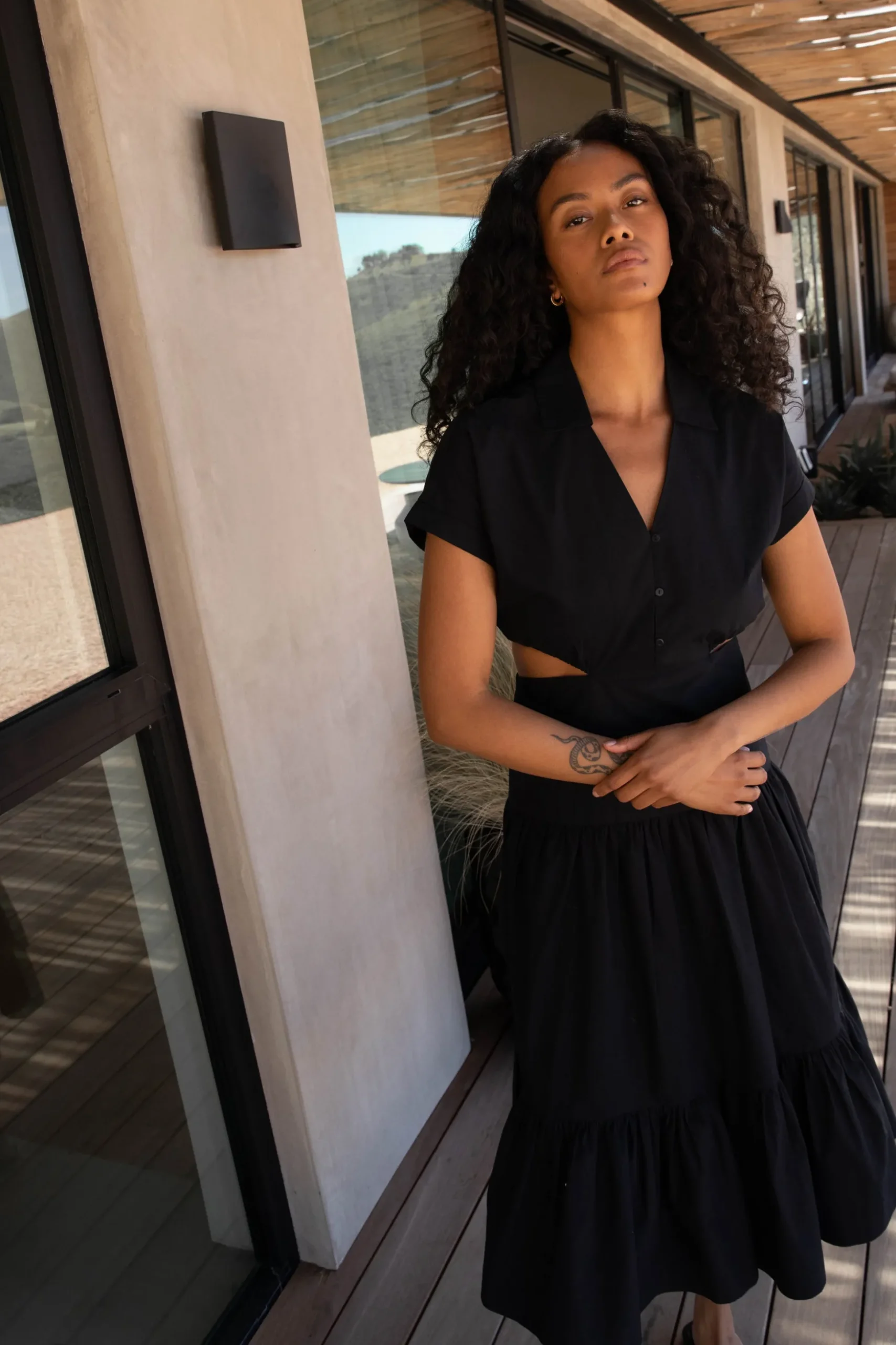 TIERED MIDI DRESS WITH CUTOUTS