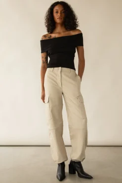TWILL WIDE LEG CARGO PANT WITH SHOCK CORD