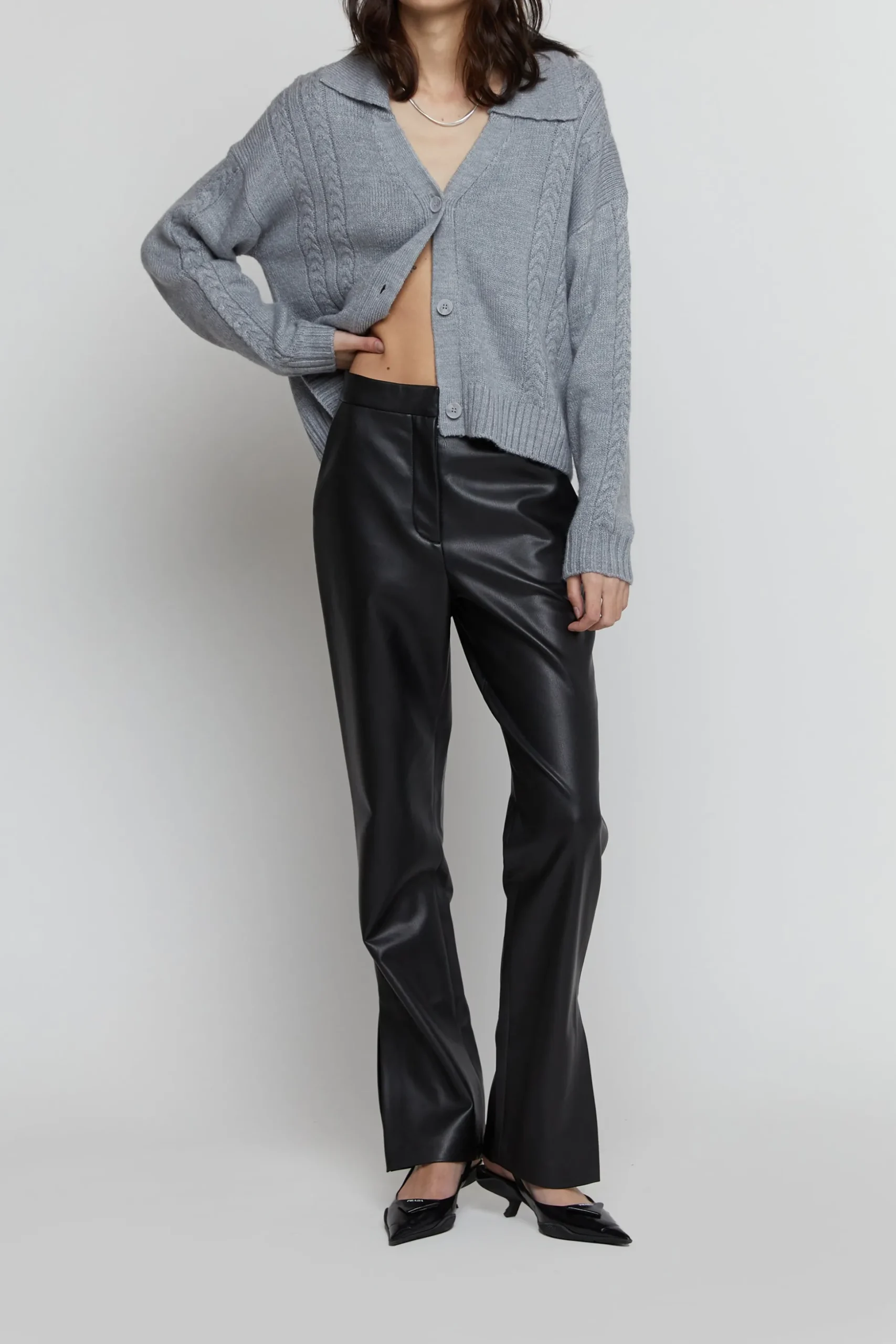 VEGAN LEATHER PANT WITH SIDE SLIT