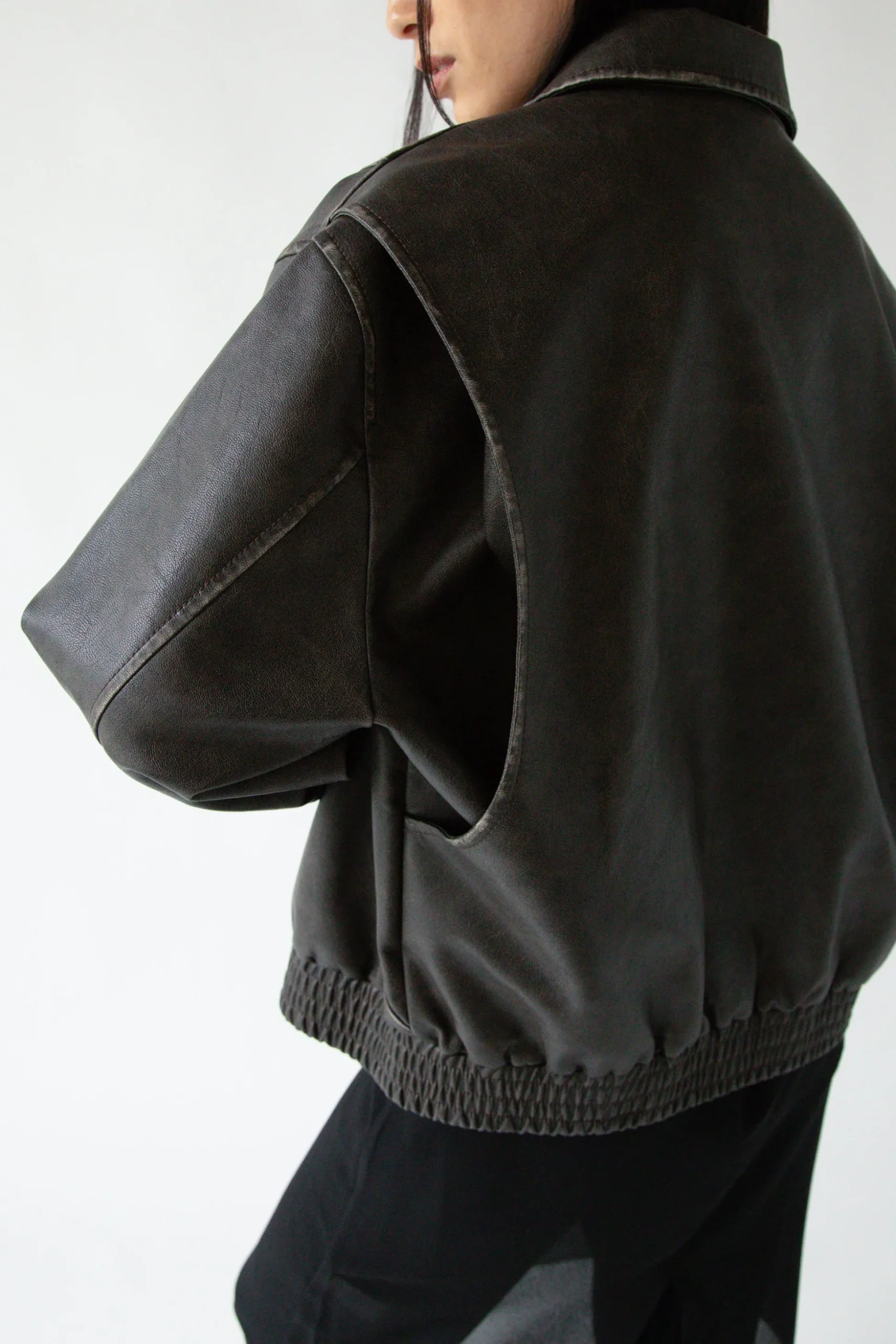 VINTAGE INSPIRED VEGAN LEATHER BOMBER JACKET