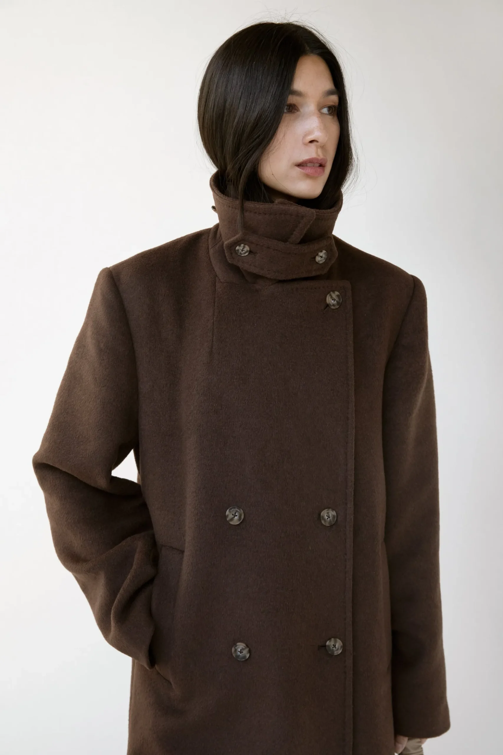 WOOL-BLEND DOUBLE BREASTED COAT WITH POCKETS